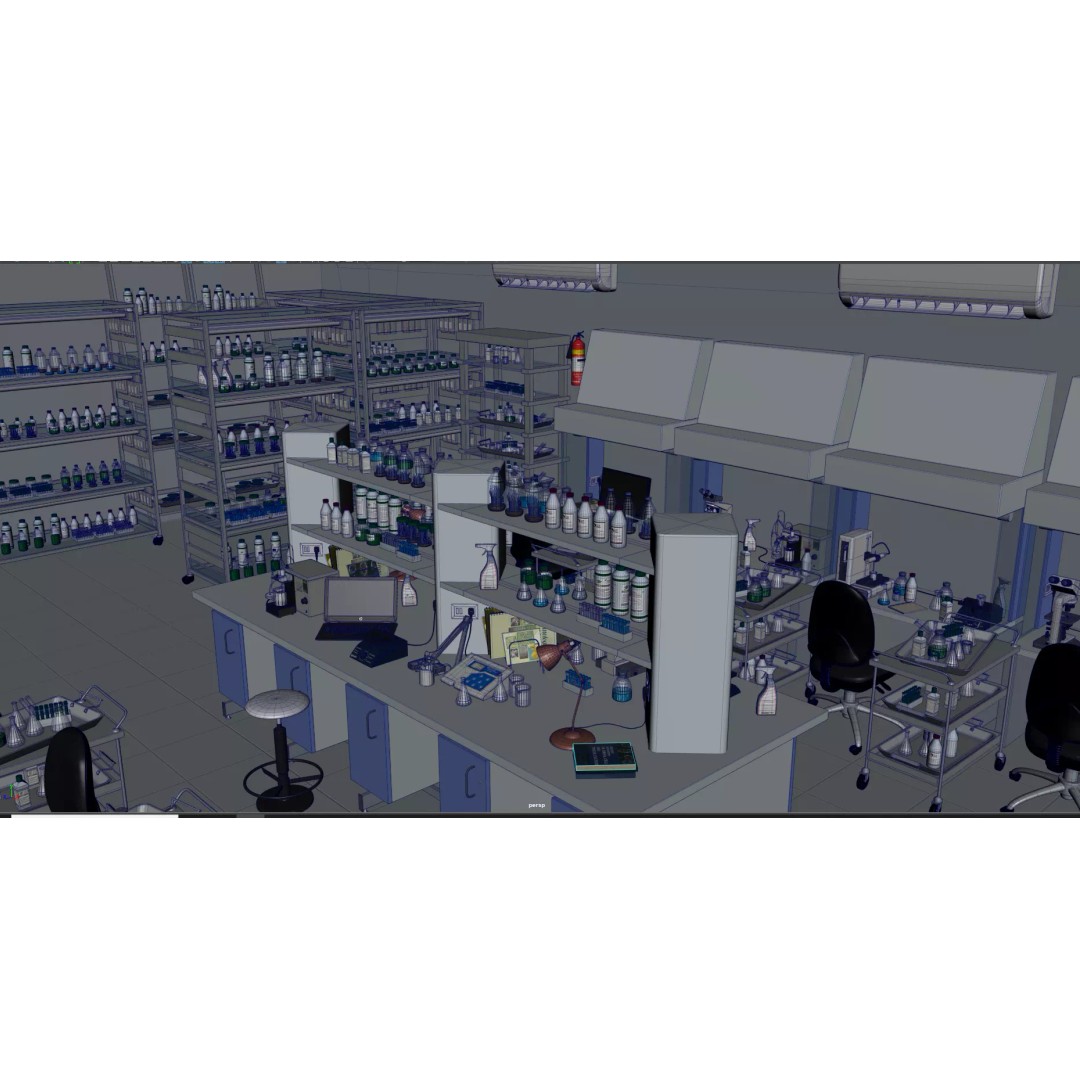 Laboratory 3D Model – Low Poly Medical Interior, FBX, OBJ - View 2