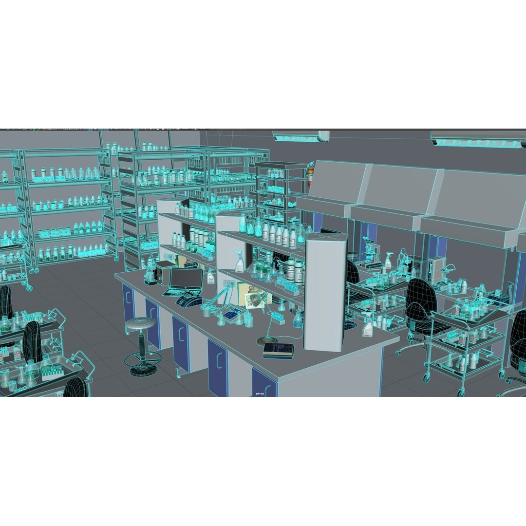 Laboratory 3D Model – Low Poly Medical Interior, FBX, OBJ - View 4