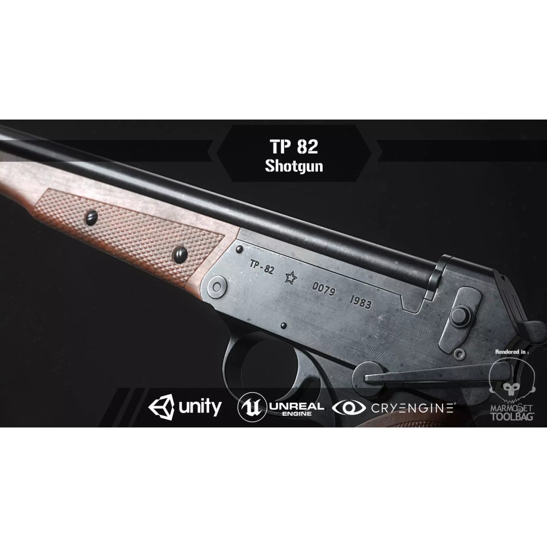 TP 82 Shotgun 3D Model – Low Poly Rigged PBR Asset, FBX, OBJ - View 2