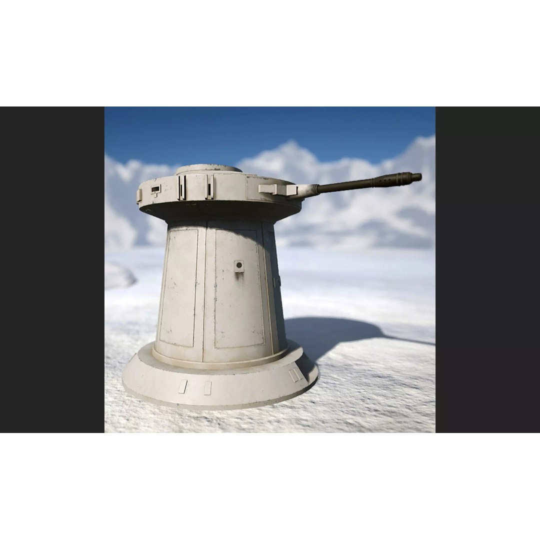 TurretGun 3D Model – Low Poly Military Asset with PBR Textures - View 2