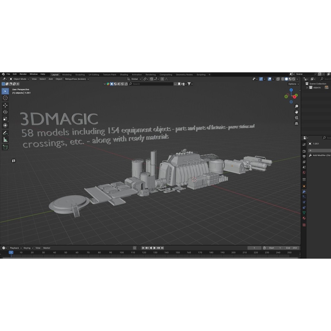 Industrial Factory 3D Model – Game Ready Hard Surface Assets, Blender, FBX