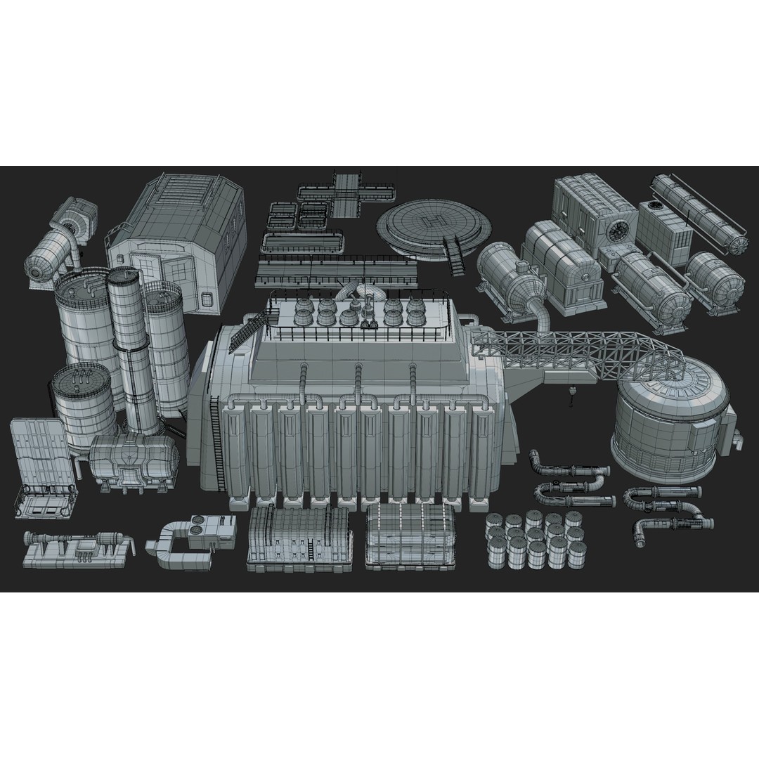 Industrial Factory 3D Model – Game Ready Hard Surface Assets, Blender, FBX - View 11