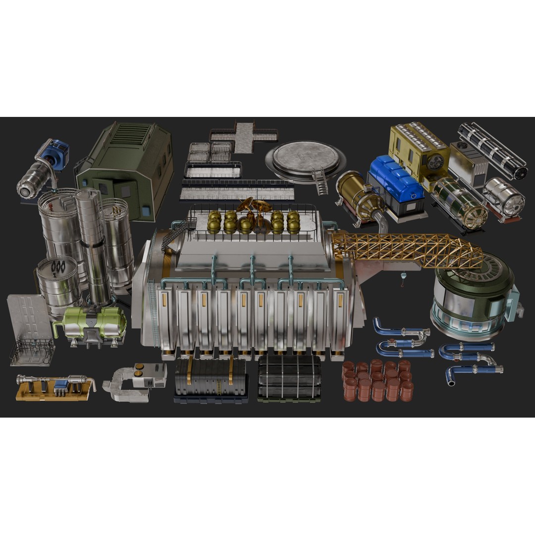 Industrial Factory 3D Model – Game Ready Hard Surface Assets, Blender, FBX - View 3