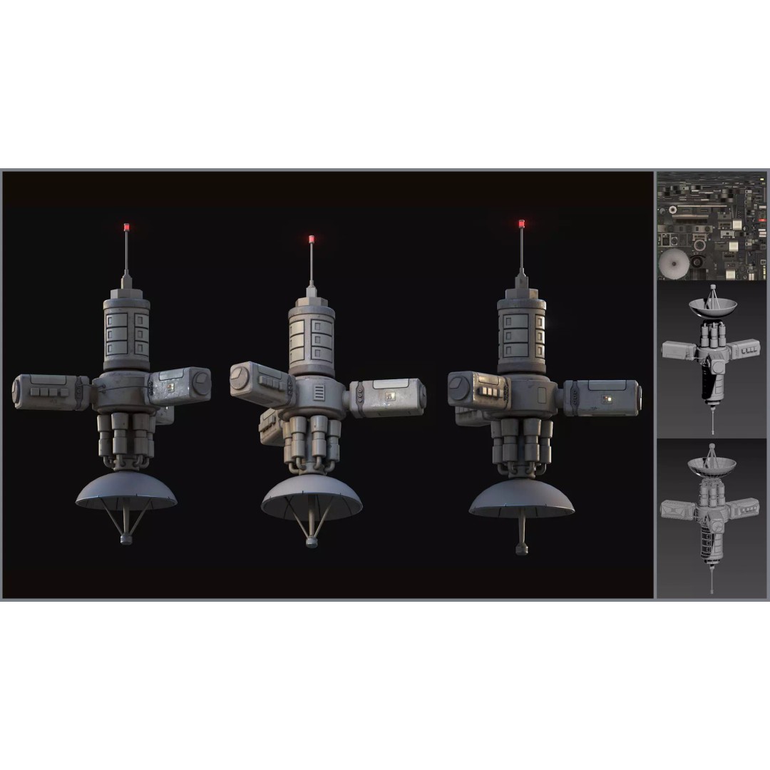 Stylized Satellite 3D Model – Low Poly Game Asset, FBX, PBR - View 2