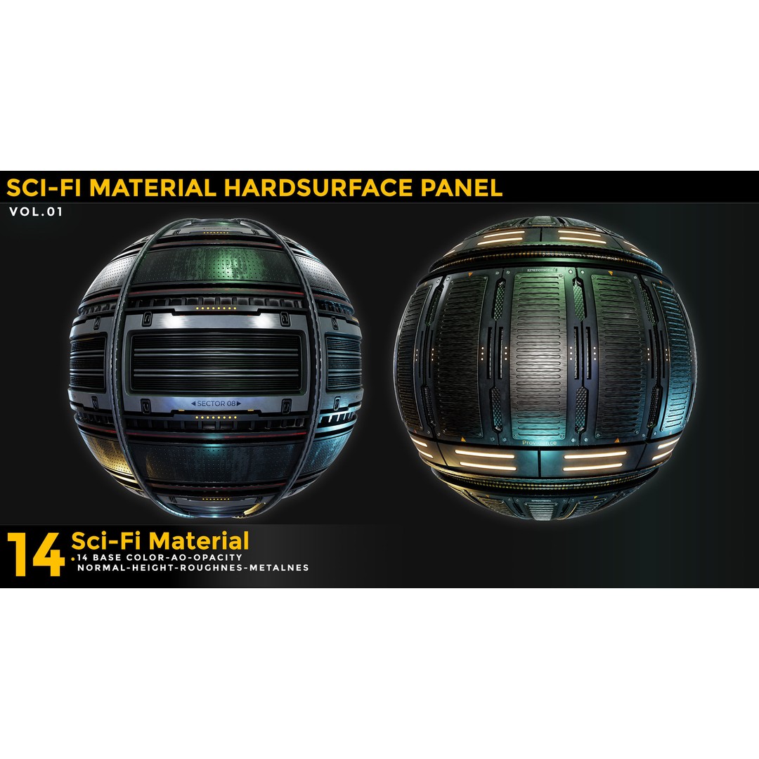 Sci-Fi Material 3D Model – Hard Surface Textures, PBR 4K