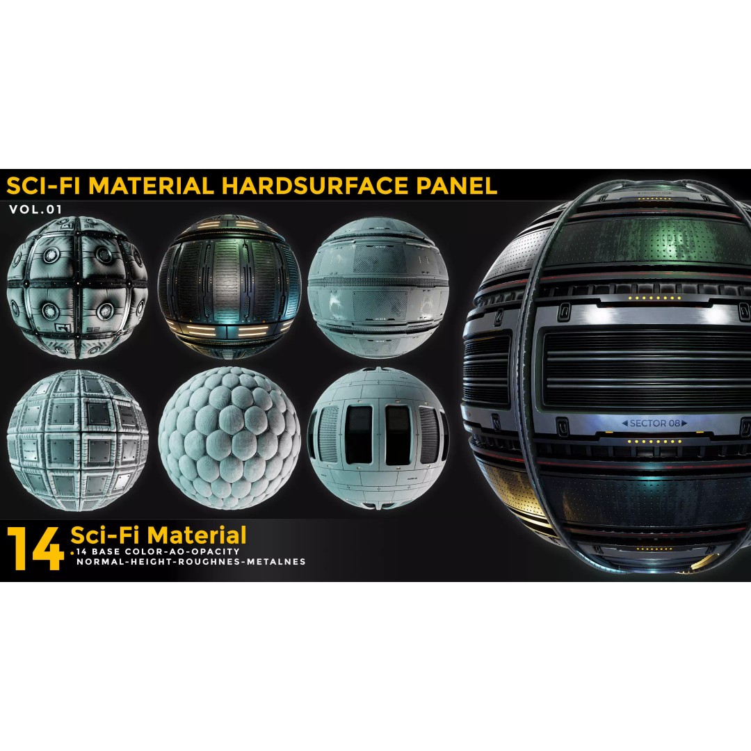 Sci-Fi Material 3D Model – Hard Surface Textures, PBR 4K - View 2