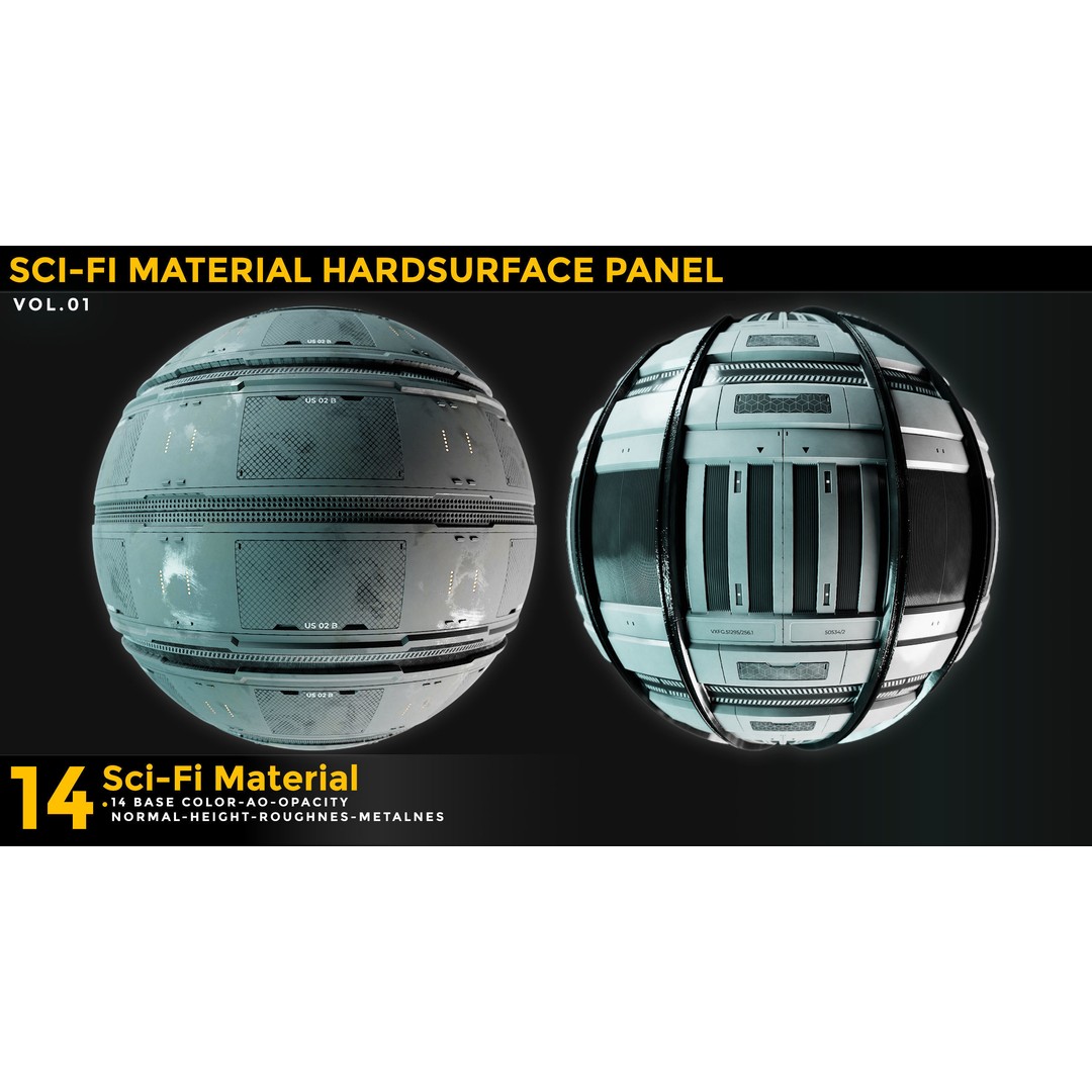 Sci-Fi Material 3D Model – Hard Surface Textures, PBR 4K - View 3