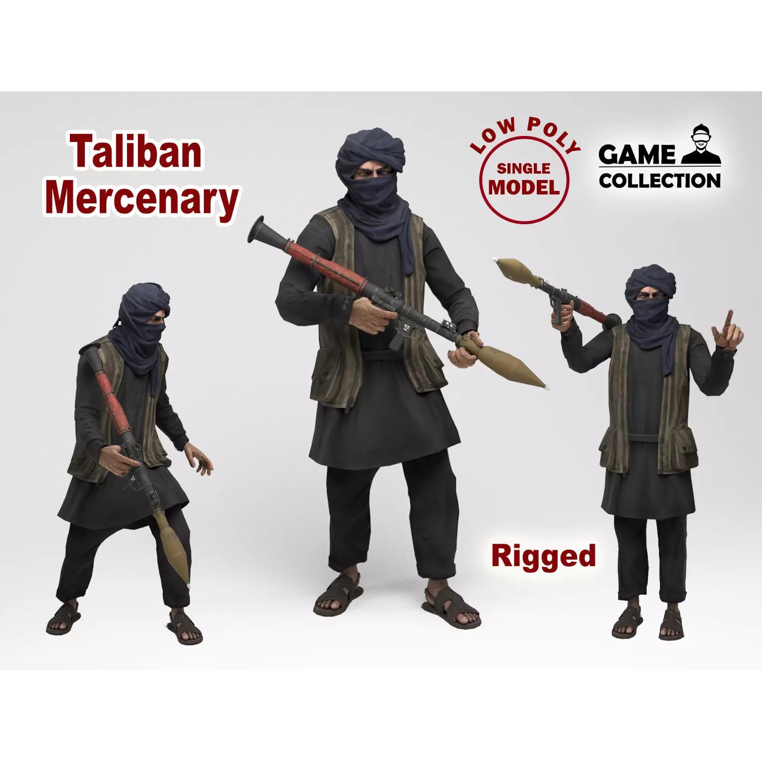 Taliban Mercenary - Low-Poly Game-Ready 3D Model - View 2