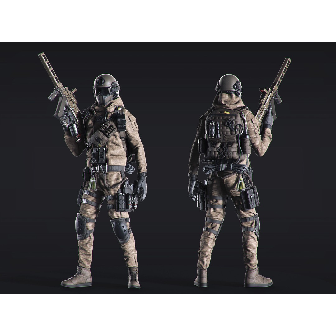 Soldier 3D Model – Urban Division High-Quality Poses, OBJ - View 11