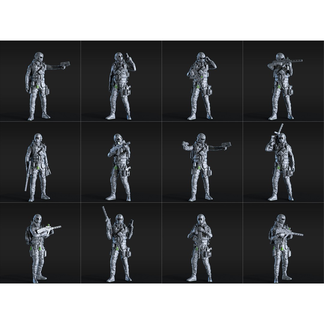 Soldier 3D Model – Urban Division High-Quality Poses, OBJ - View 15