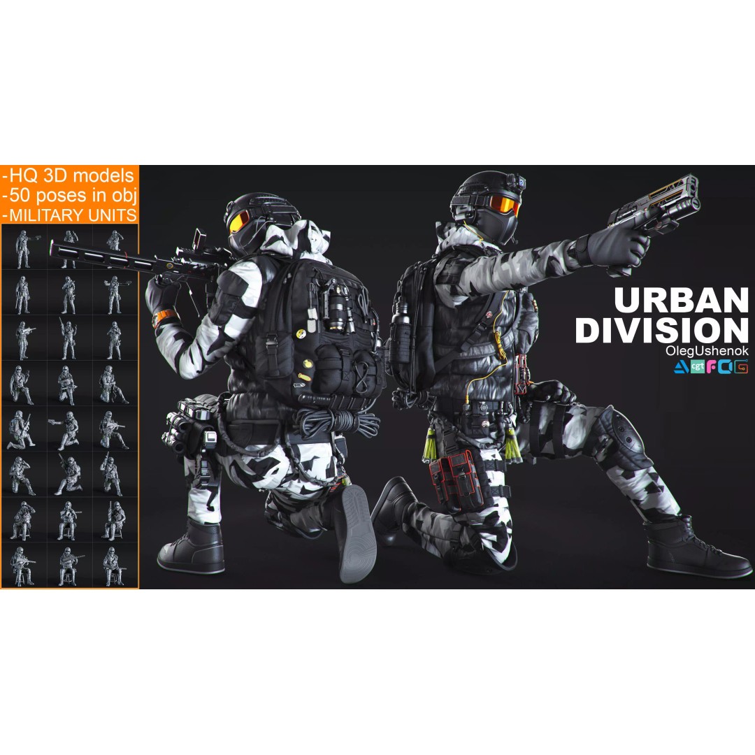 Soldier 3D Model – Urban Division High-Quality Poses, OBJ - View 2