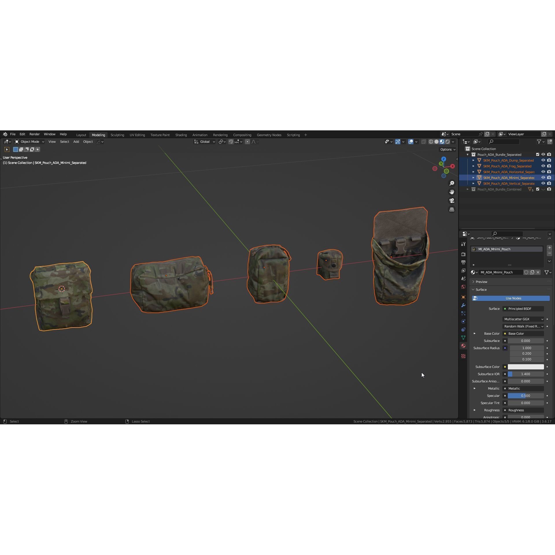 ADA Military Pouches Bundle 01 - Low-Poly Game-Ready 3D Model