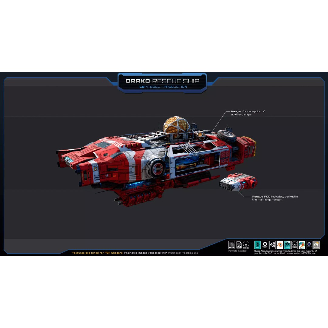 Starships 3D Model – Low Poly Futuristic Spacecraft Pack, FBX/OBJ - View 13