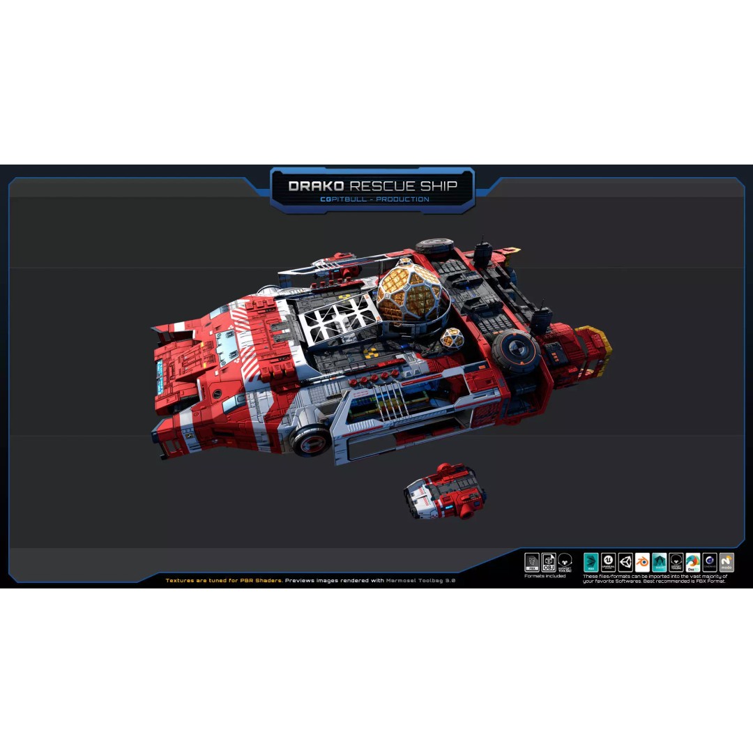 Starships 3D Model – Low Poly Futuristic Spacecraft Pack, FBX/OBJ - View 16