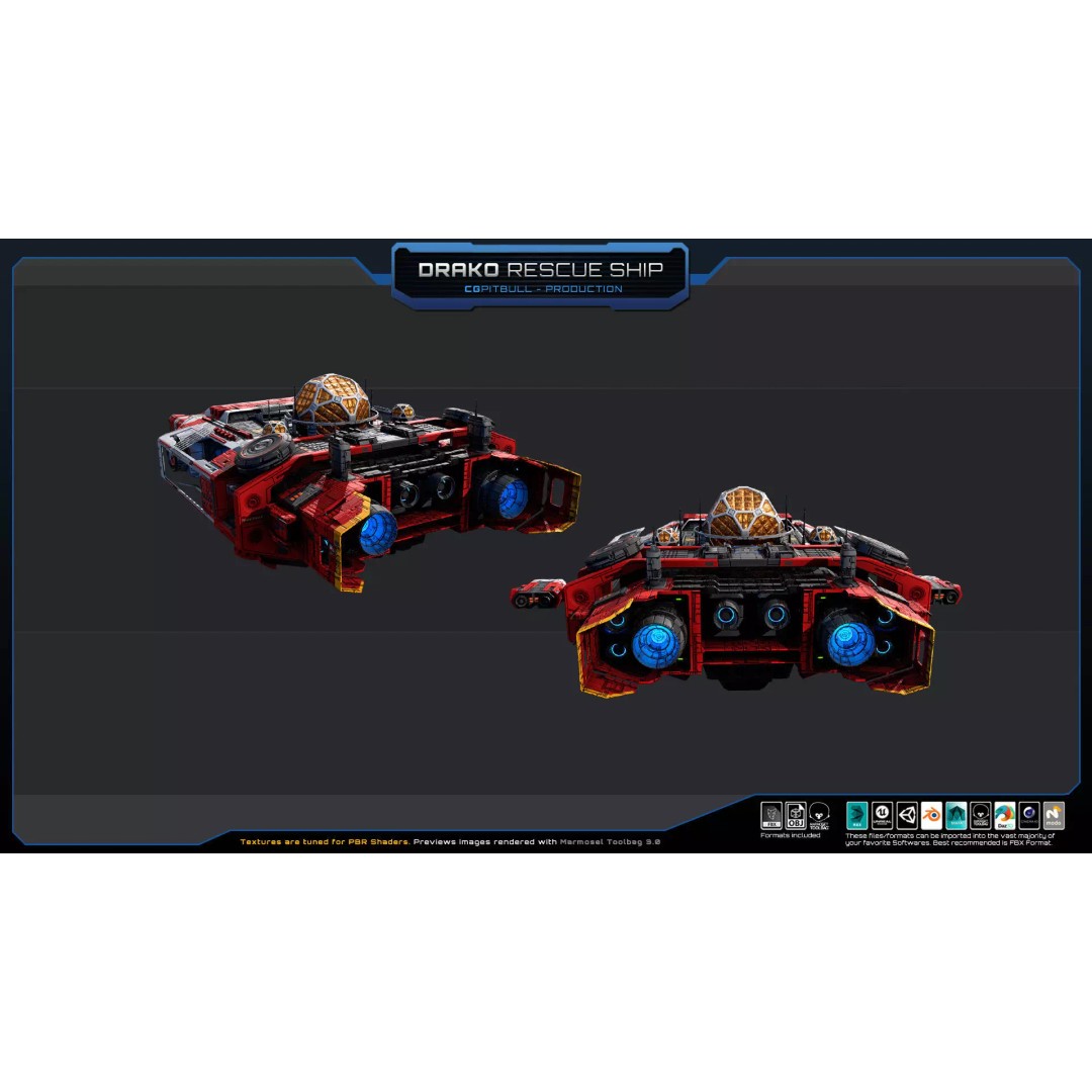 Starships 3D Model – Low Poly Futuristic Spacecraft Pack, FBX/OBJ - View 17