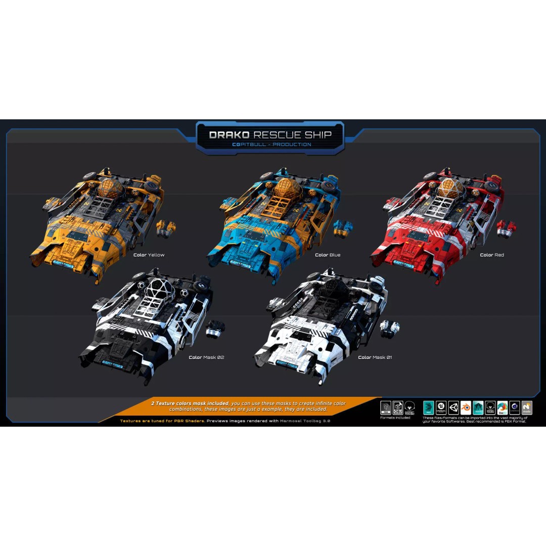 Starships 3D Model – Low Poly Futuristic Spacecraft Pack, FBX/OBJ - View 19