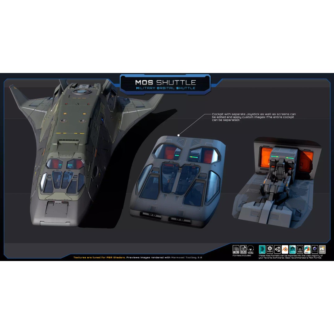 Starships 3D Model – Low Poly Futuristic Spacecraft Pack, FBX/OBJ - View 26