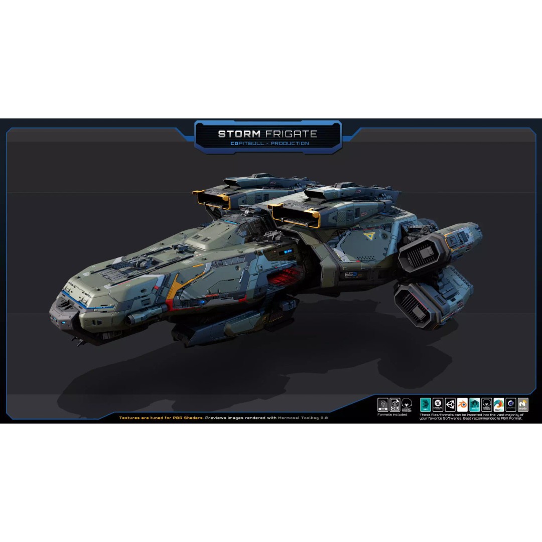 Starships 3D Model – Low Poly Futuristic Spacecraft Pack, FBX/OBJ - View 3