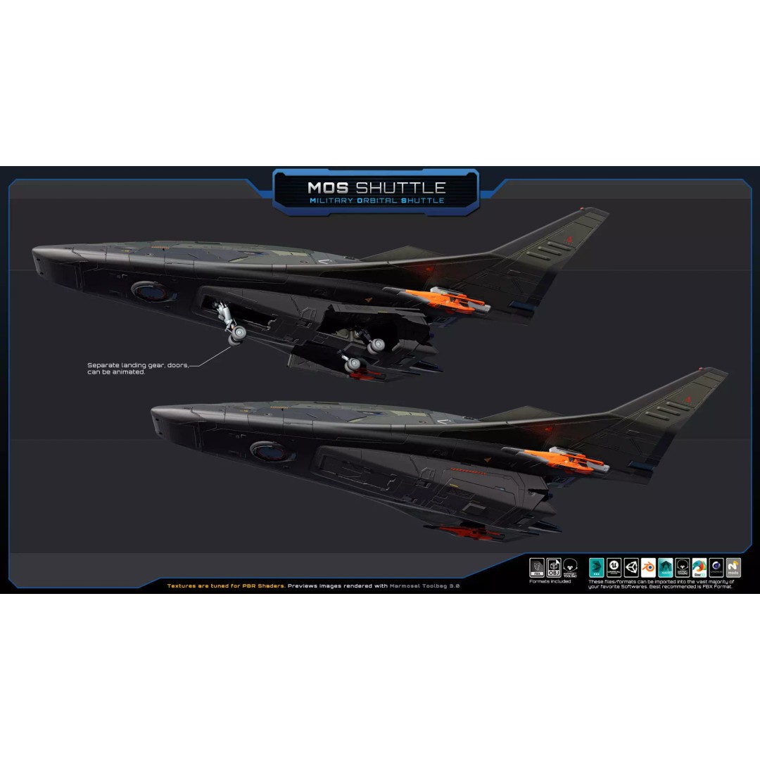 Starships 3D Model – Low Poly Futuristic Spacecraft Pack, FBX/OBJ - View 34