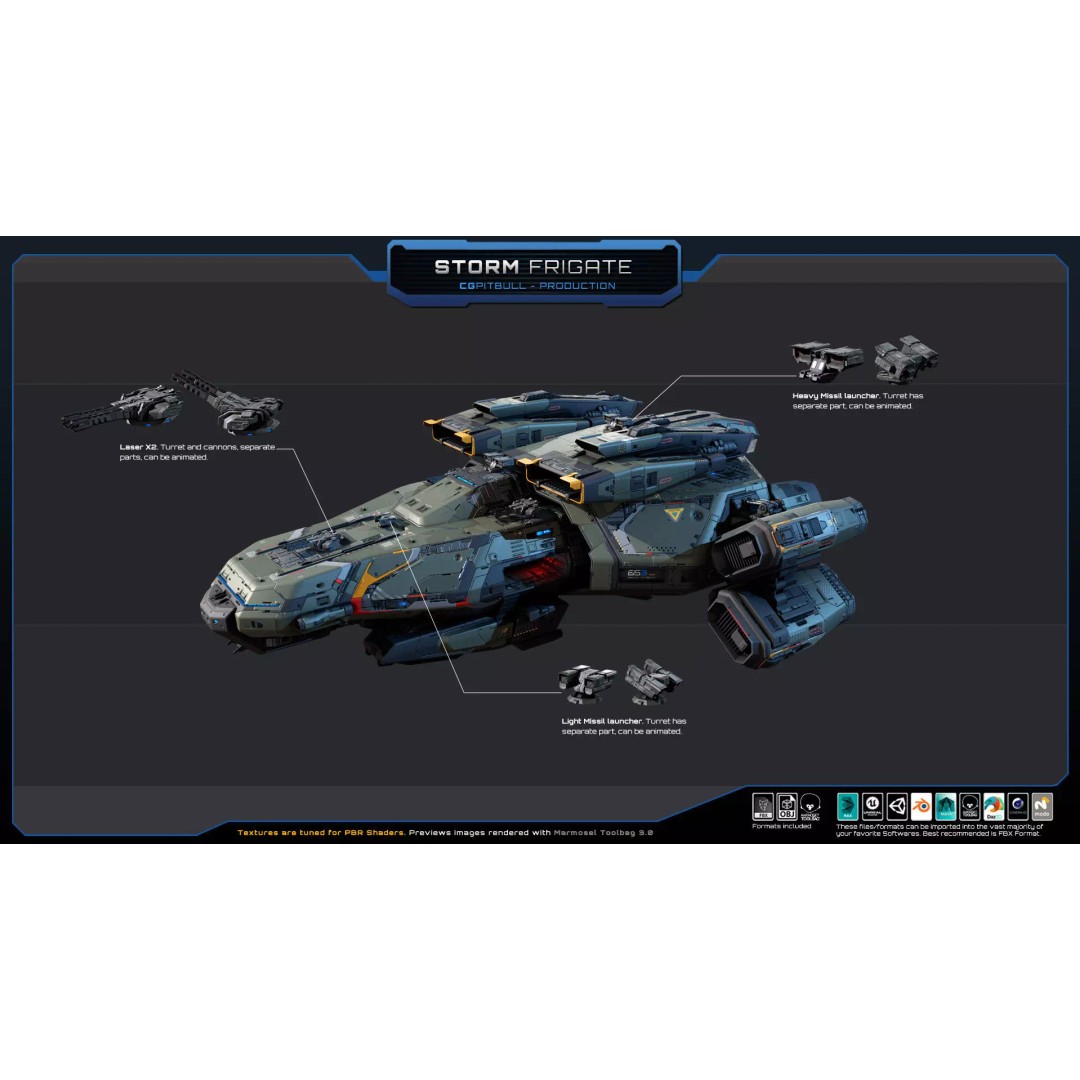 Starships 3D Model – Low Poly Futuristic Spacecraft Pack, FBX/OBJ - View 4
