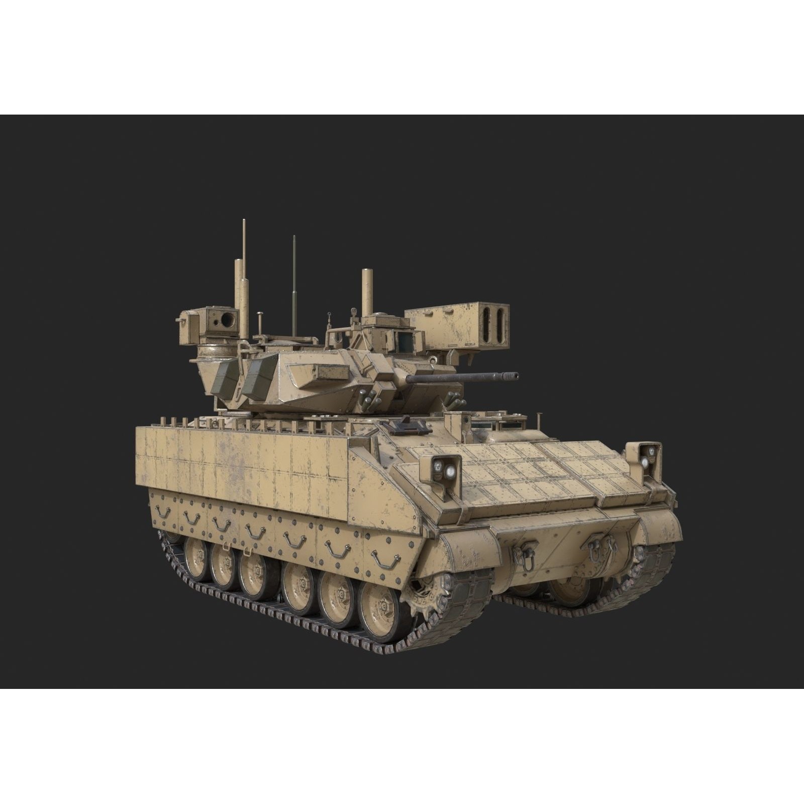 USA M6 Bardley Tracked Anti-Aircraft Vehicle - Low-Poly Game-Ready 3D Model - View 7