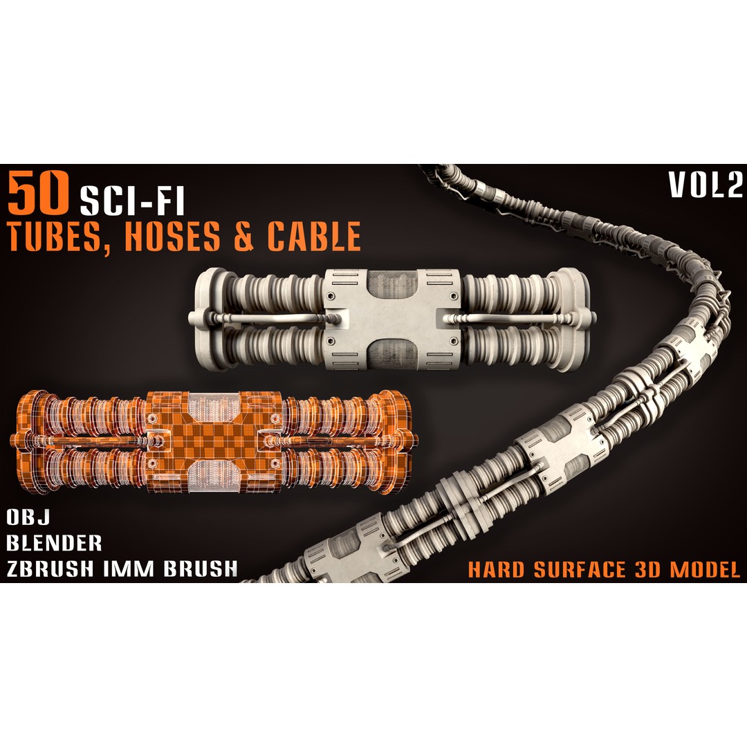 Sci-Fi Tubes 3D Model – Hoses & Cables Collection, Blender & OBJ - View 10