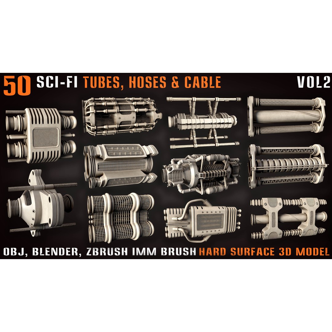 Sci-Fi Tubes 3D Model – Hoses & Cables Collection, Blender & OBJ - View 11
