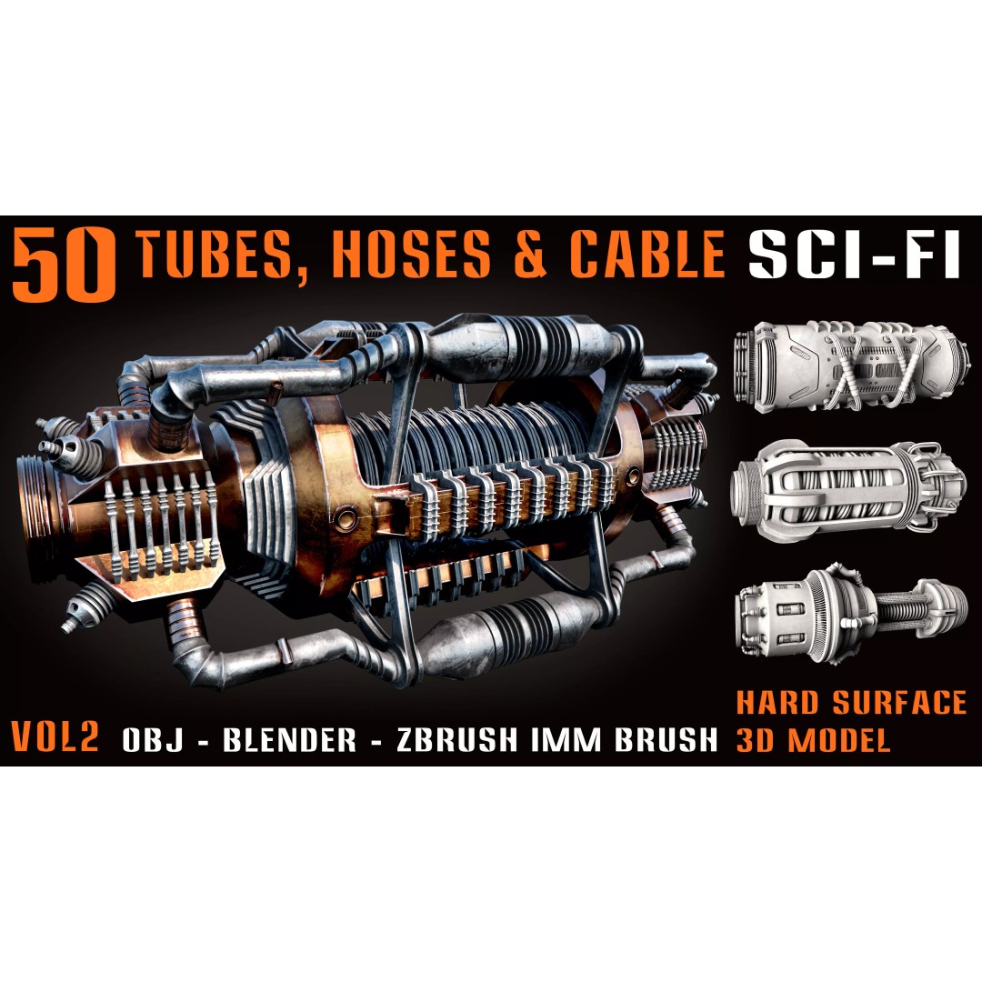 Sci-Fi Tubes 3D Model – Hoses & Cables Collection, Blender & OBJ - View 2