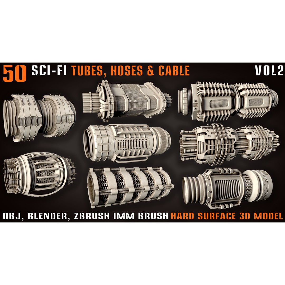Sci-Fi Tubes 3D Model – Hoses & Cables Collection, Blender & OBJ - View 3