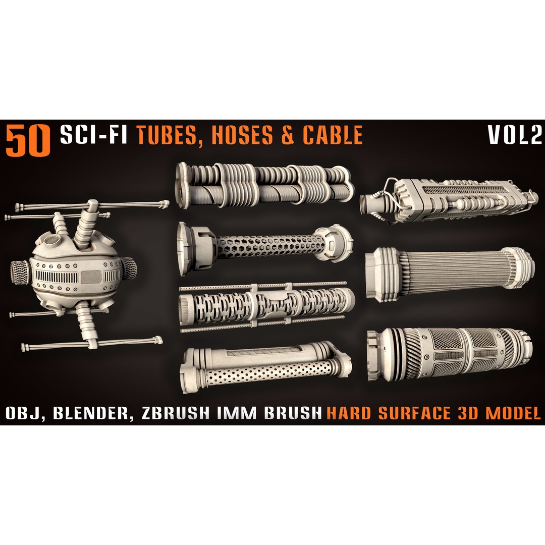 Sci-Fi Tubes 3D Model – Hoses & Cables Collection, Blender & OBJ - View 4