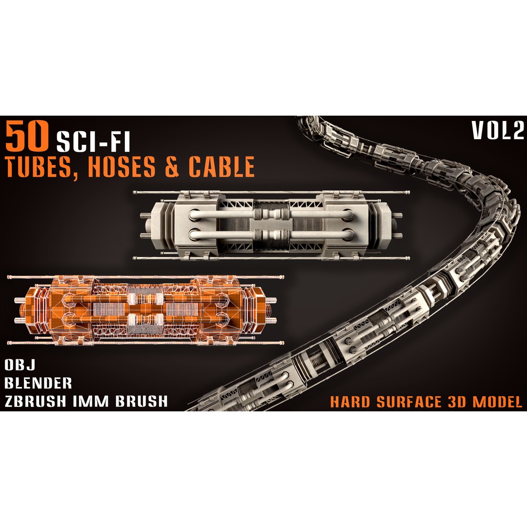 Sci-Fi Tubes 3D Model – Hoses & Cables Collection, Blender & OBJ - View 9