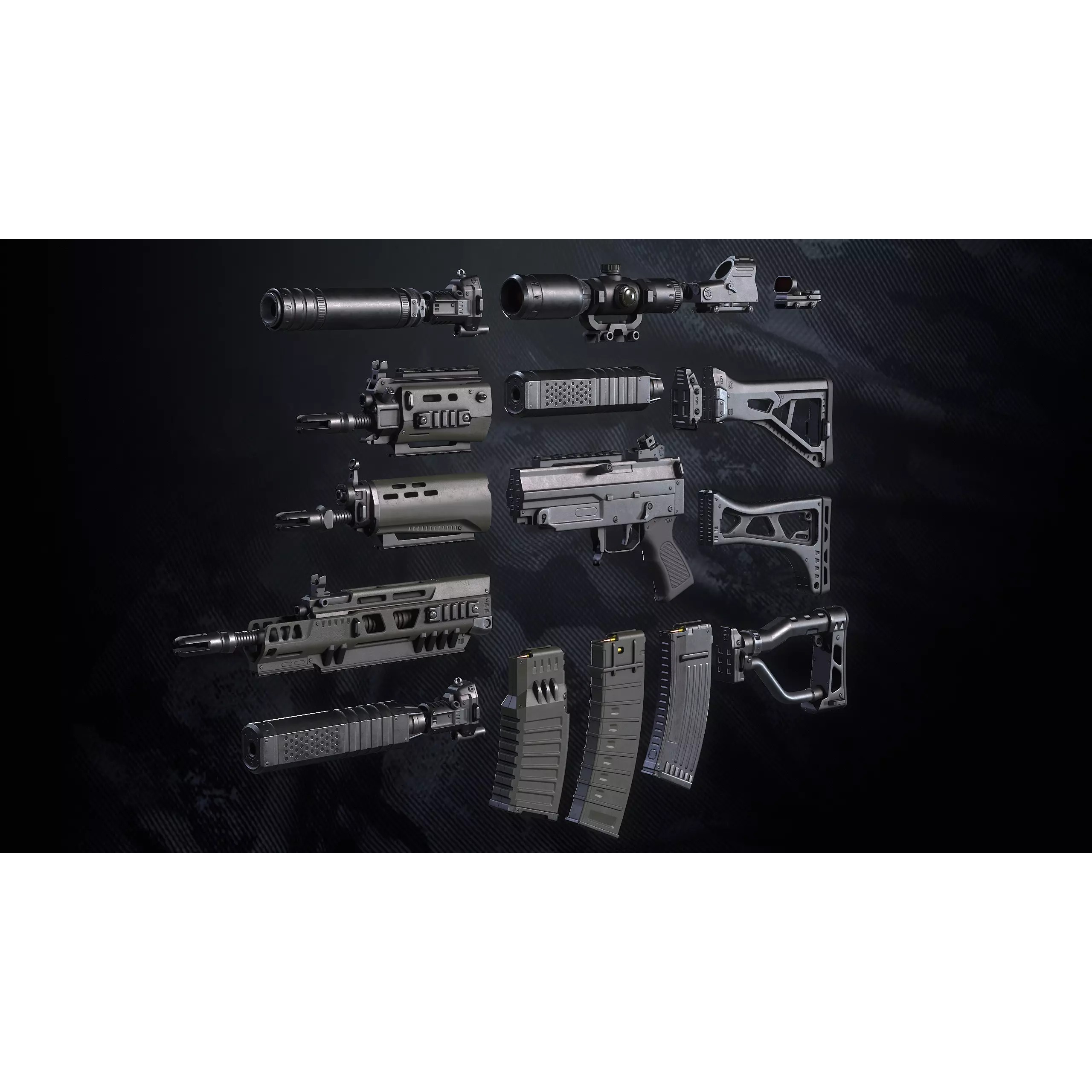 Modern Modular Assault Weapons - Low-Poly Game-Ready 3D Model - View 2