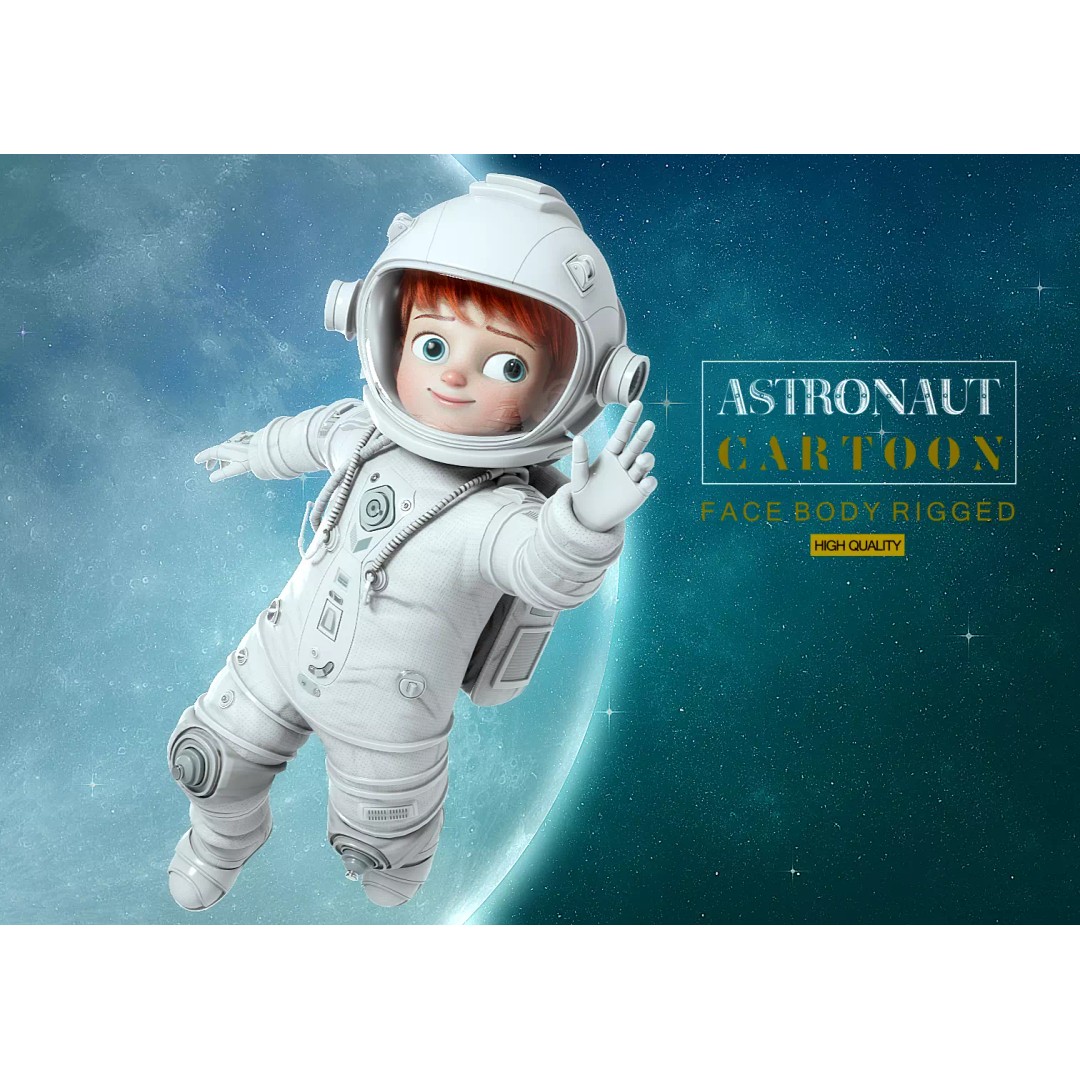 Cartoon Astronaut 3D Model – Rigged Character for Animation, FBX - View 2