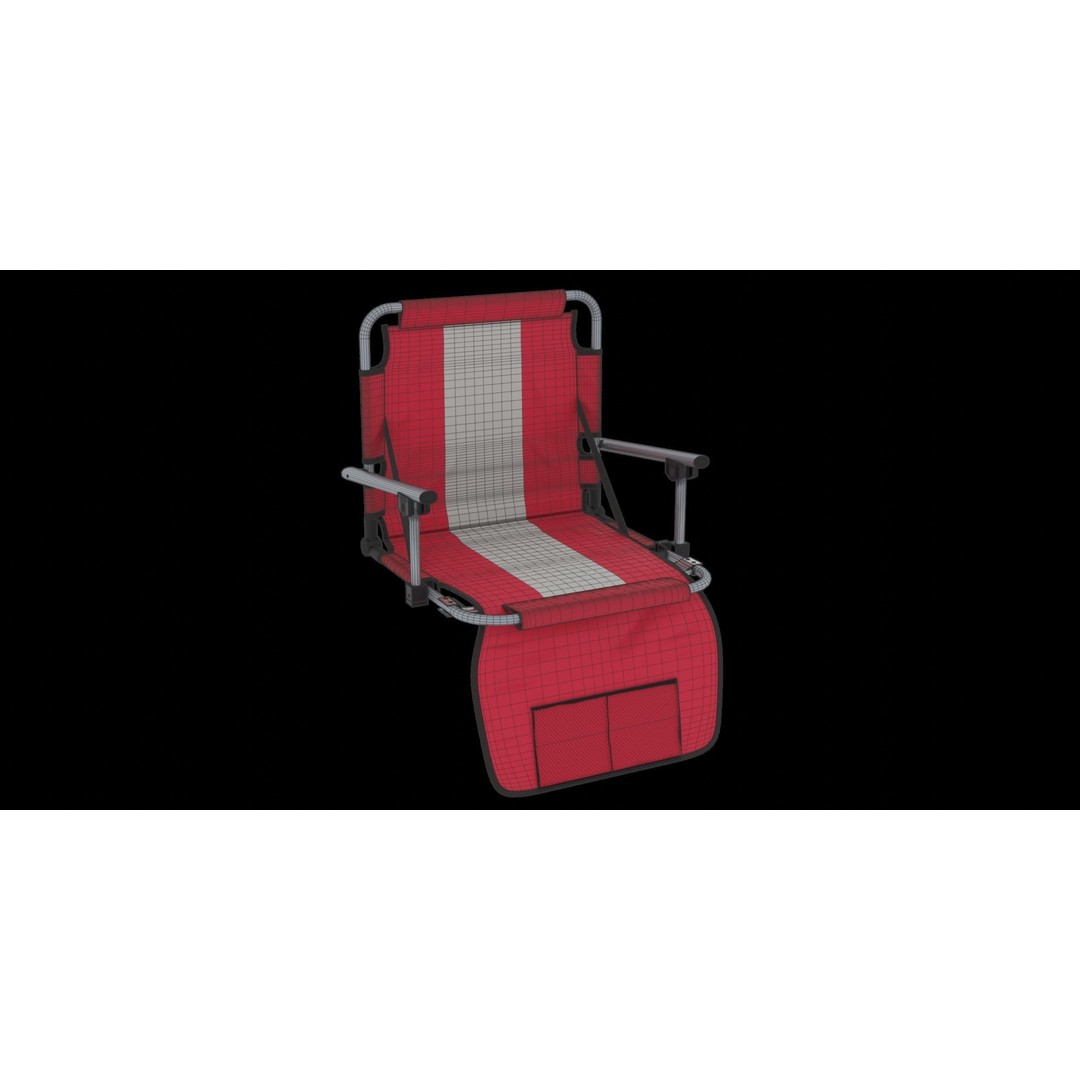 Red Fabric Foldable Seat 3D Model – Low Poly Chair for Archviz, FBX - View 5