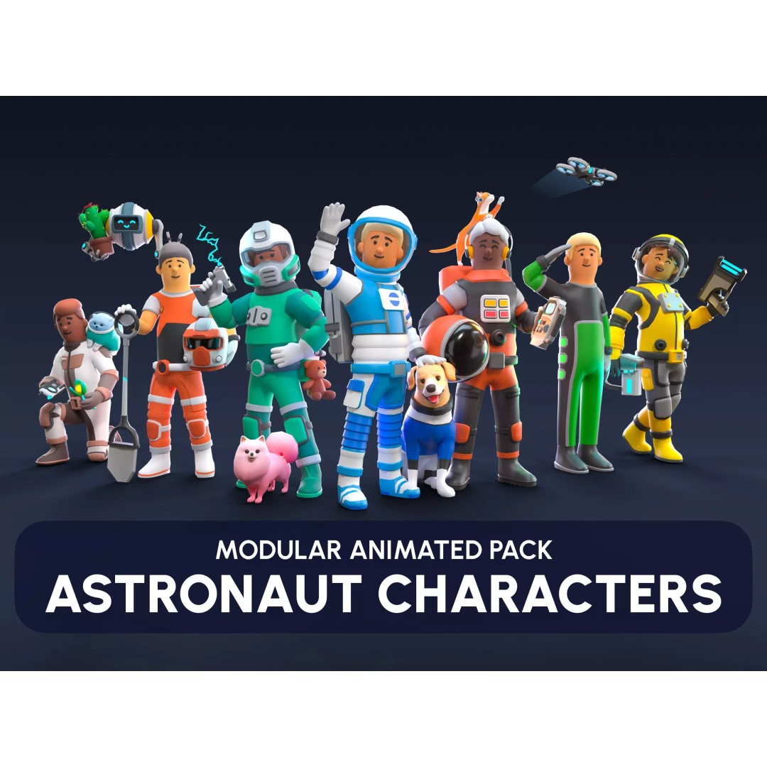 Astronaut Characters 3D Model – Low-Poly Game Asset, Rigged & Animated - View 2