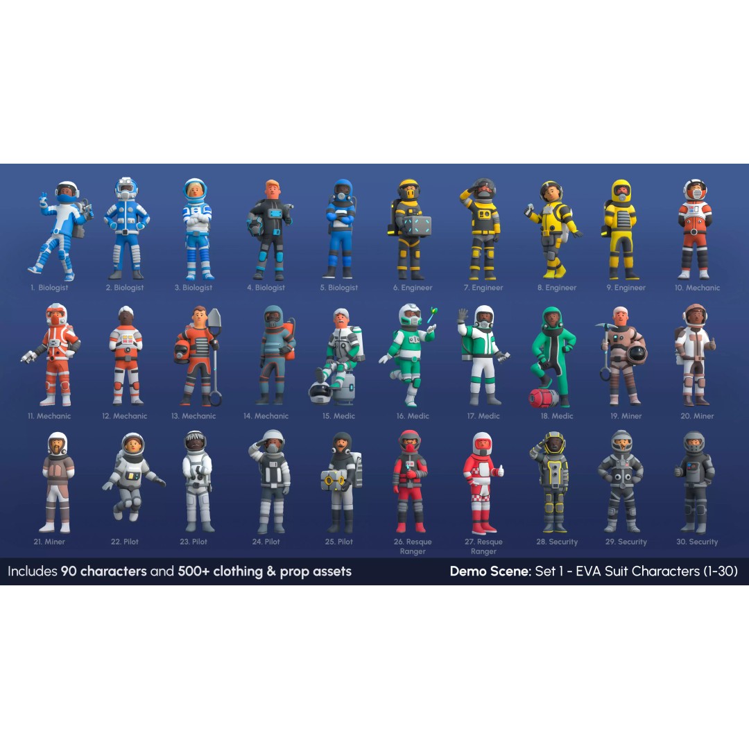 Astronaut Characters 3D Model – Low-Poly Game Asset, Rigged & Animated - View 4