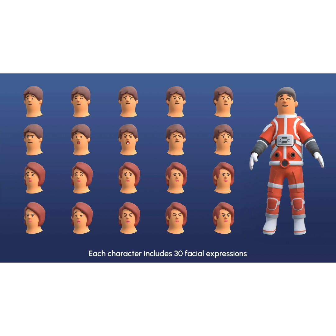 Astronaut Characters 3D Model – Low-Poly Game Asset, Rigged & Animated - View 8