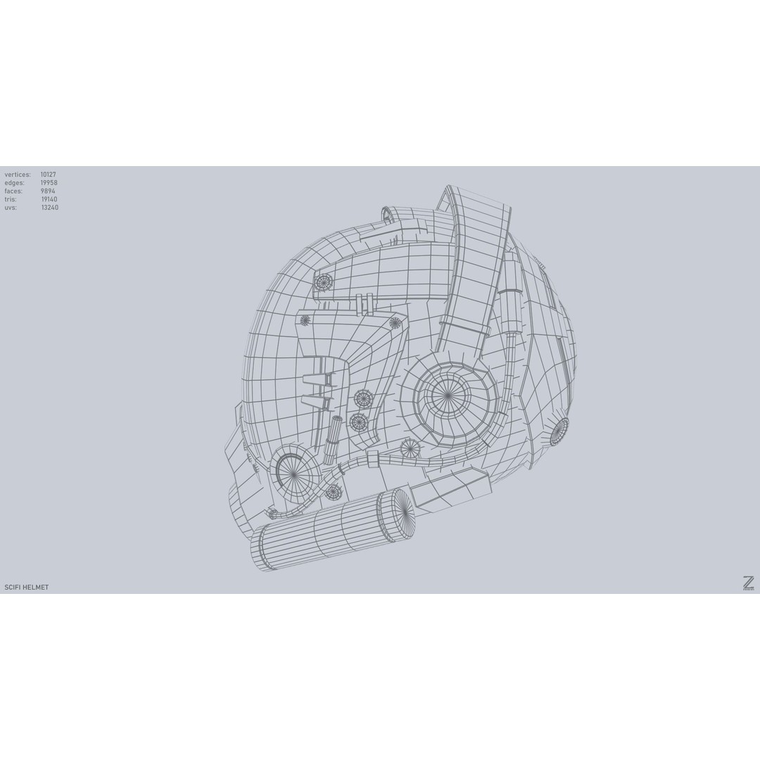 Sci-Fi Helmet 3D Model – Low Poly Game Asset, FBX, OBJ - View 13