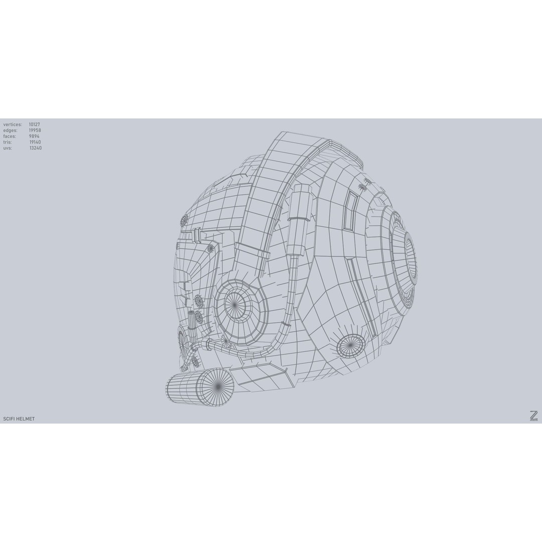 Sci-Fi Helmet 3D Model – Low Poly Game Asset, FBX, OBJ - View 14