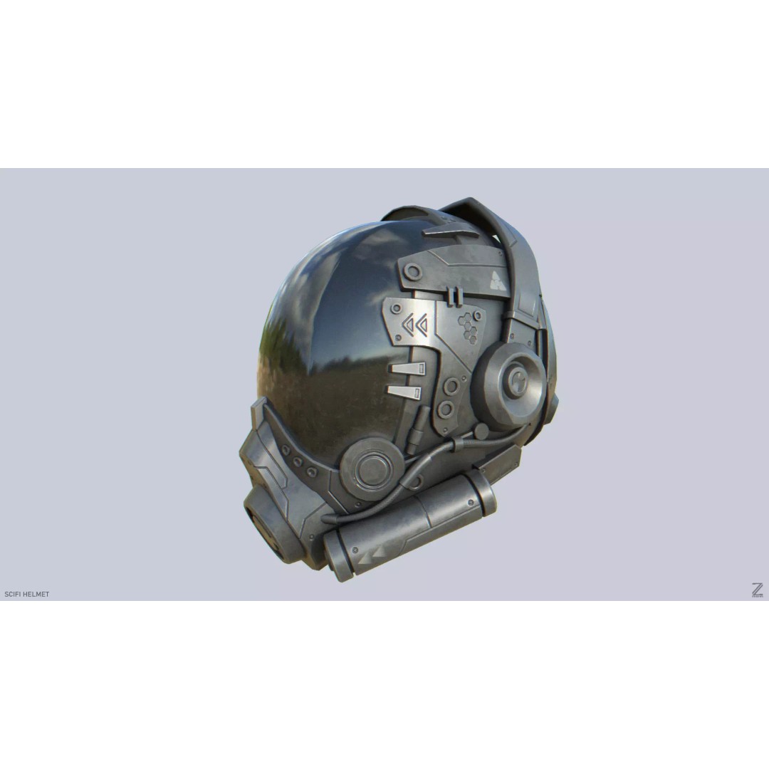 Sci-Fi Helmet 3D Model – Low Poly Game Asset, FBX, OBJ - View 2