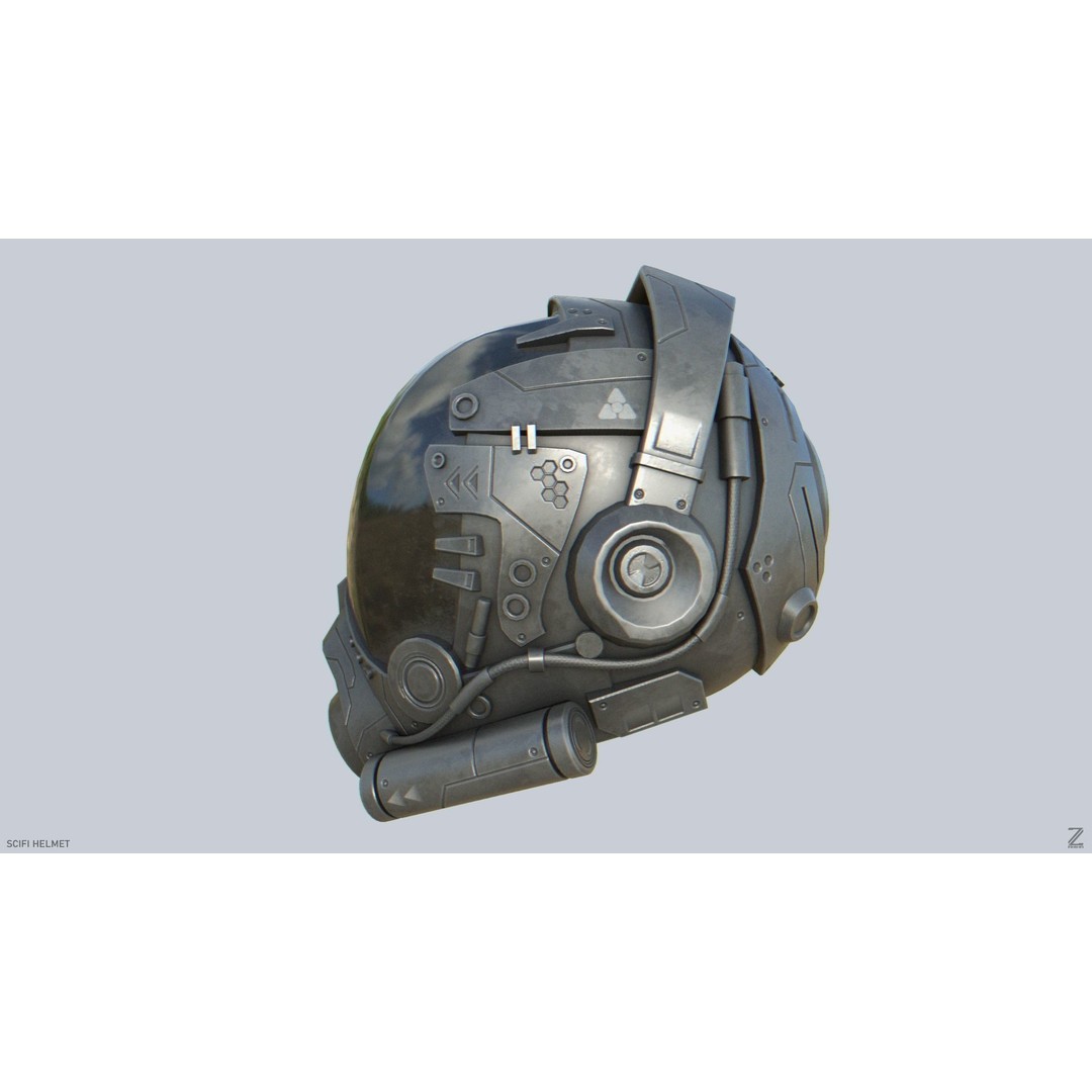 Sci-Fi Helmet 3D Model – Low Poly Game Asset, FBX, OBJ - View 3