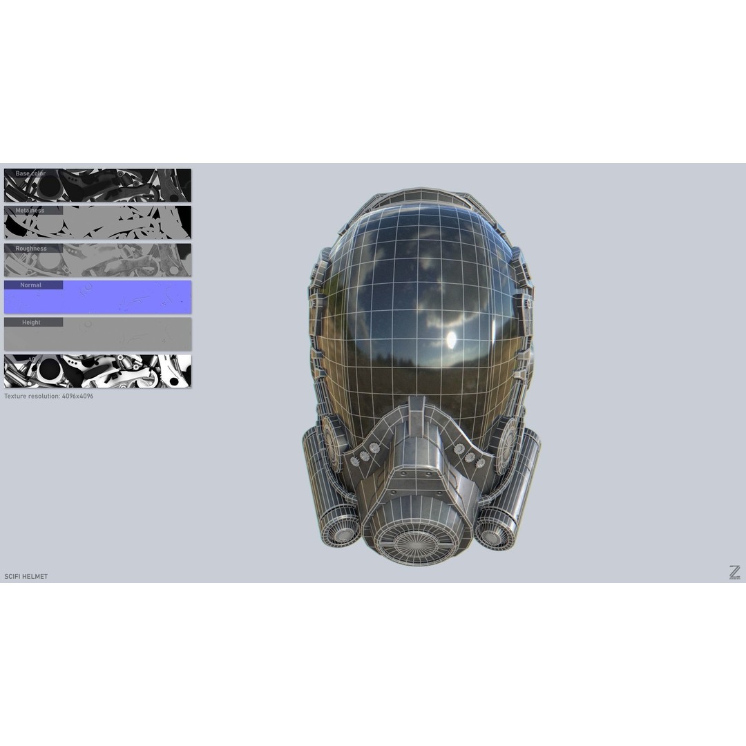 Sci-Fi Helmet 3D Model – Low Poly Game Asset, FBX, OBJ - View 4