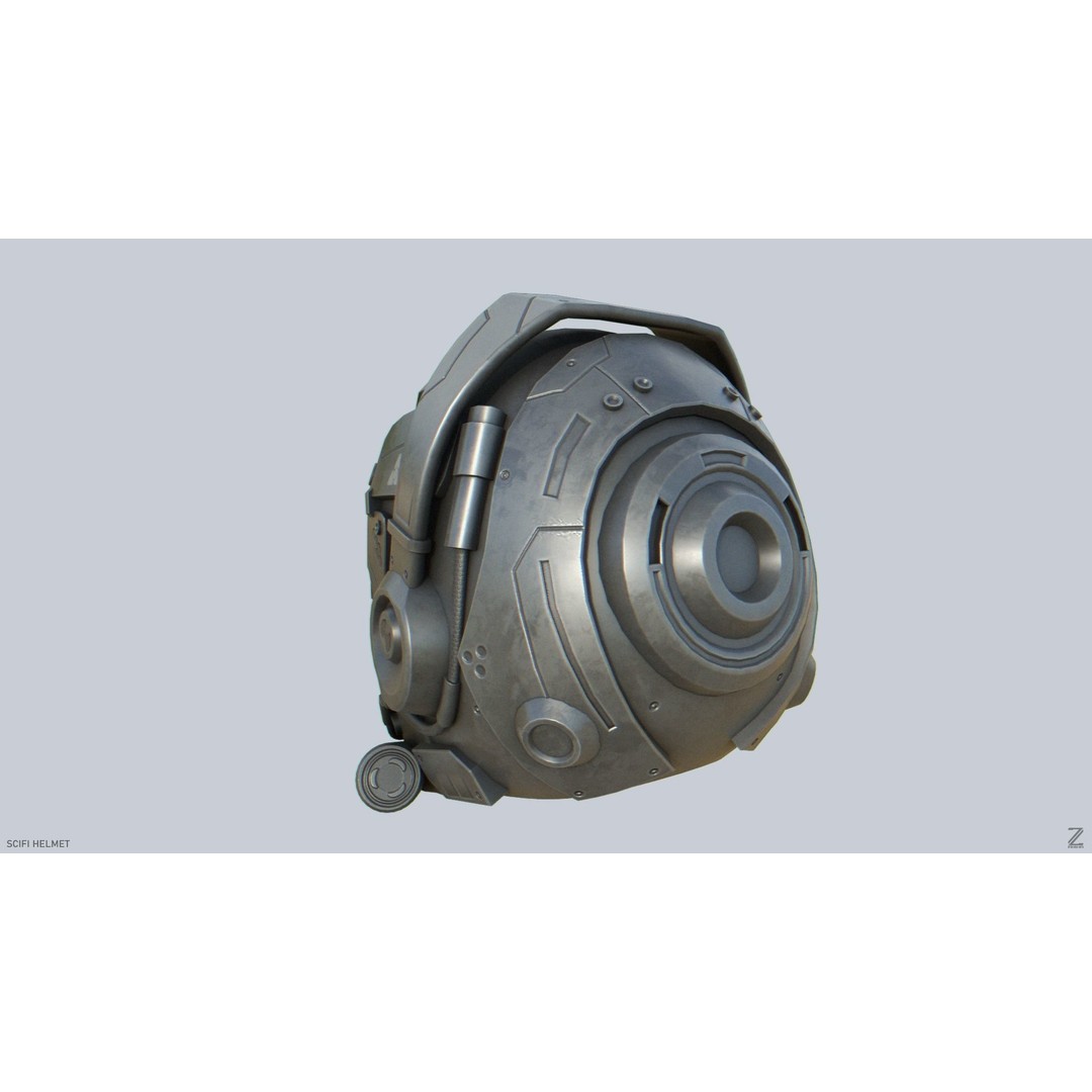 Sci-Fi Helmet 3D Model – Low Poly Game Asset, FBX, OBJ - View 9