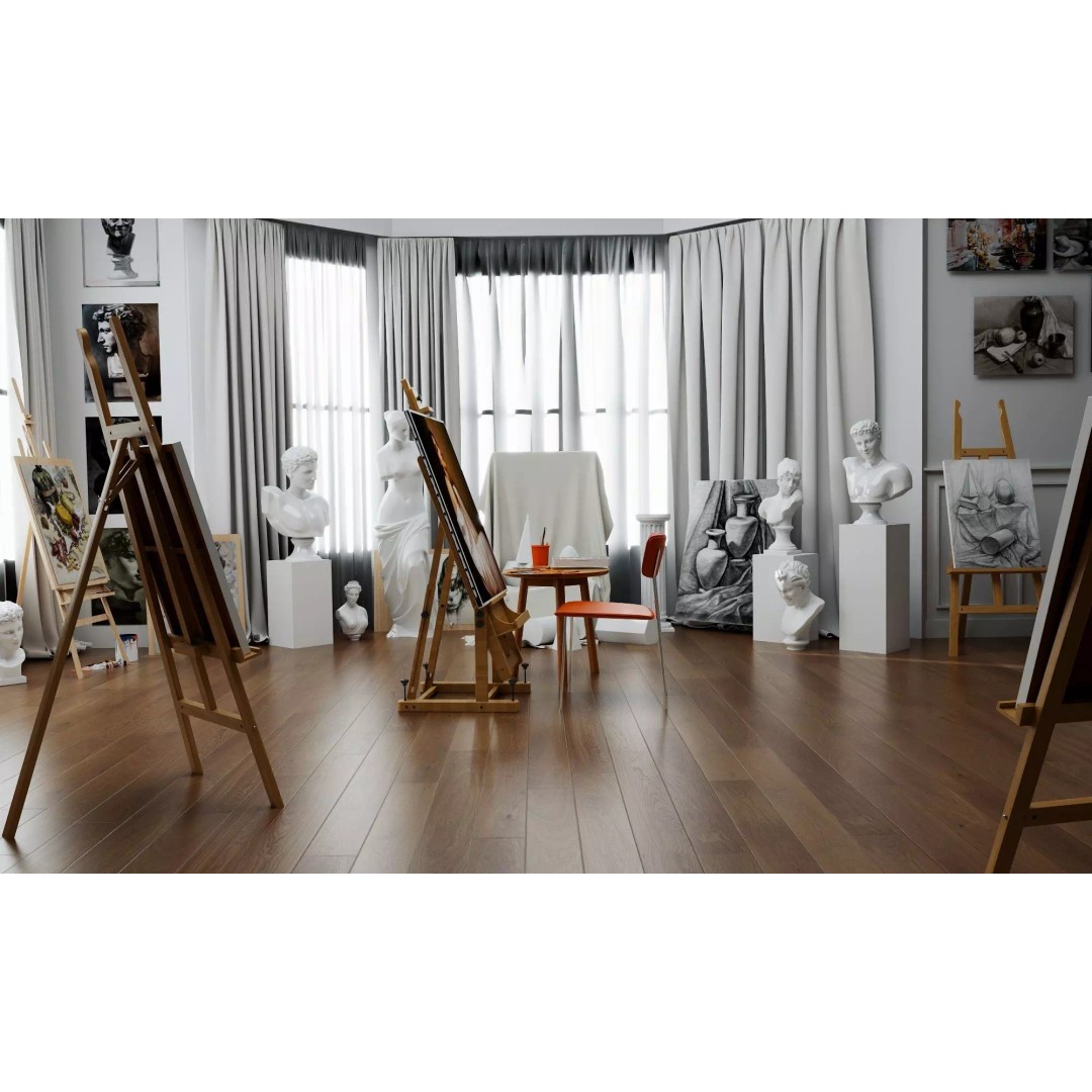Artist Studio Interior 3D Model – Low Poly Art Room with Easel and Sculptures - View 10