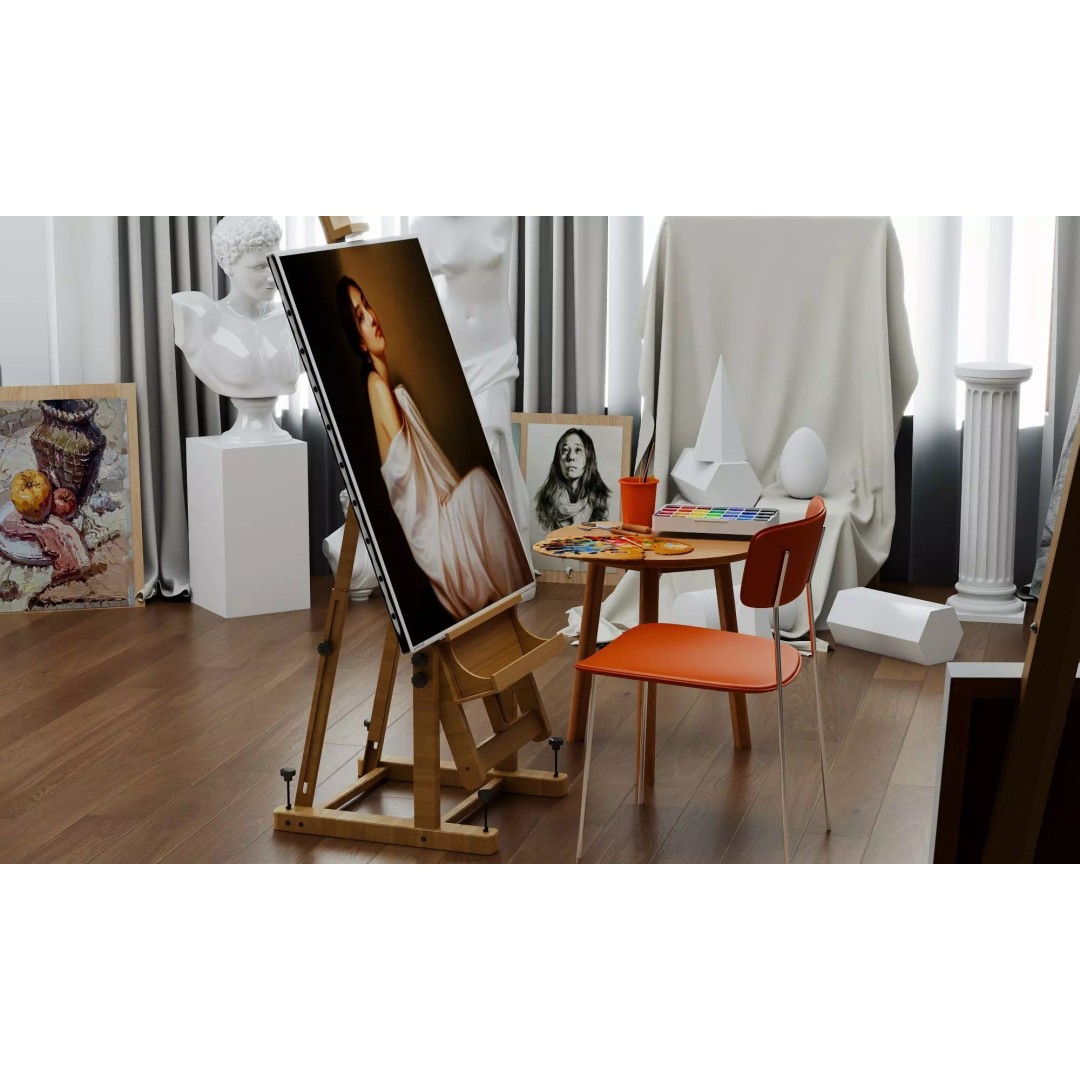 Artist Studio Interior 3D Model – Low Poly Art Room with Easel and Sculptures - View 6