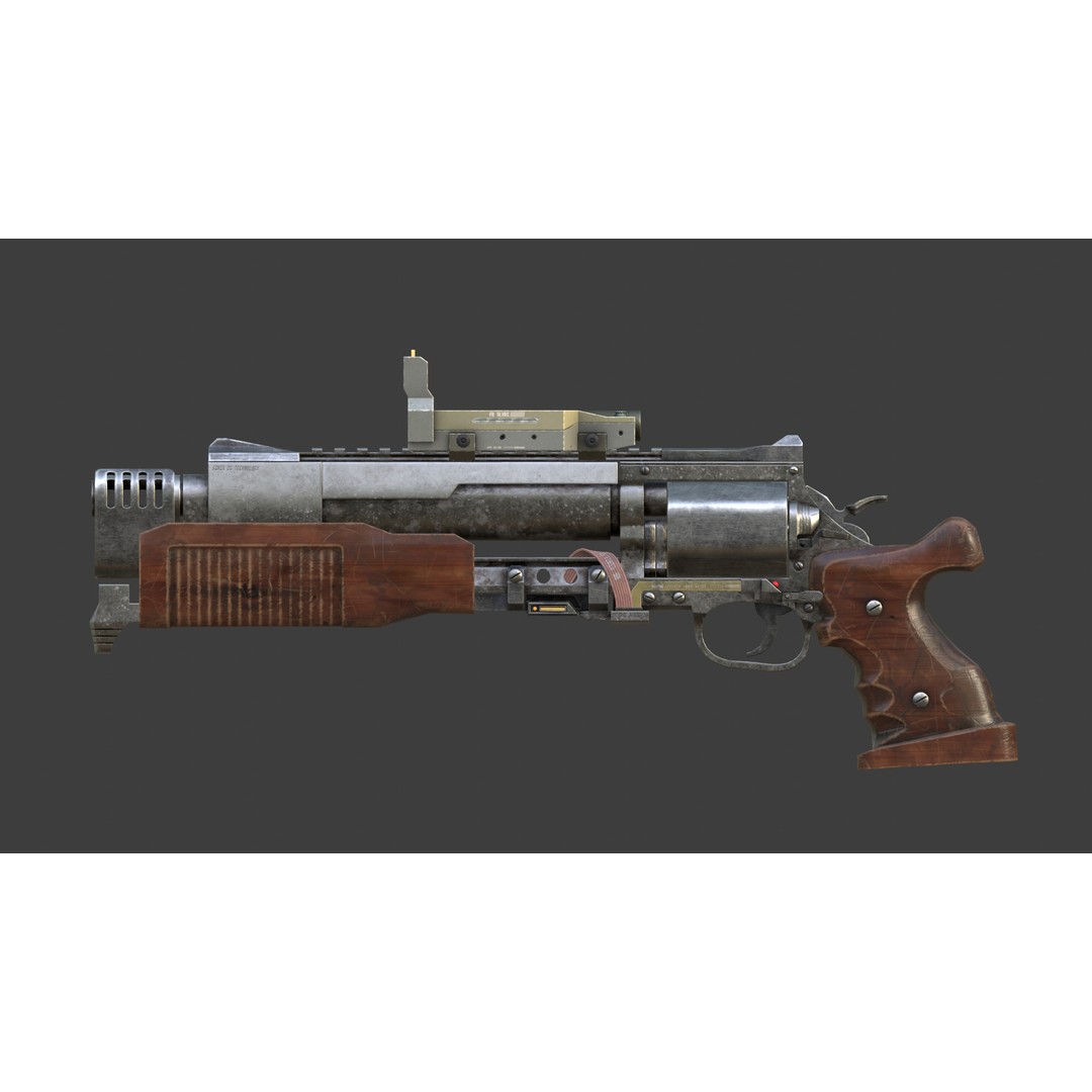 Sci-Fi Revolver Pistol 3D Model – Low Poly Game Ready Asset, FBX - View 11