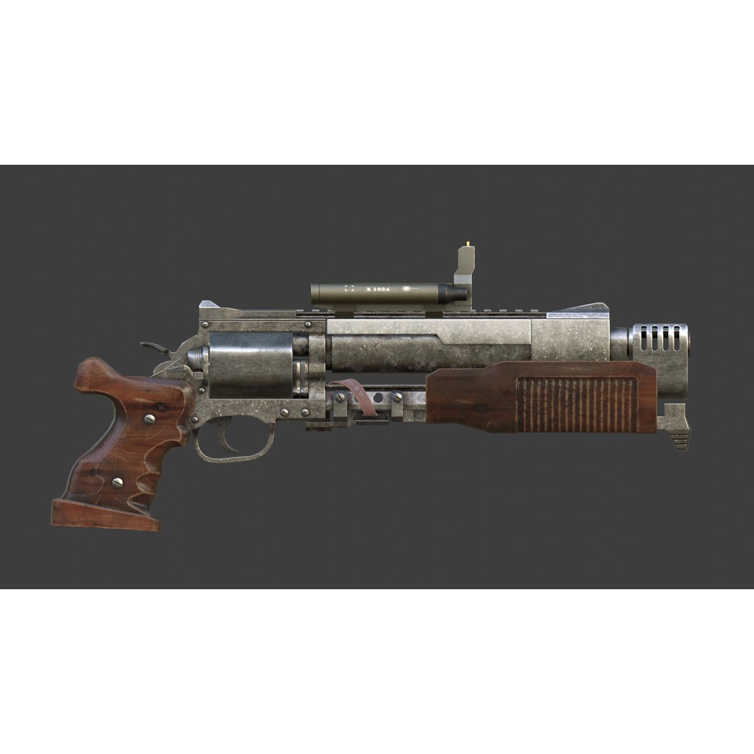 Sci-Fi Revolver Pistol 3D Model – Low Poly Game Ready Asset, FBX - View 12