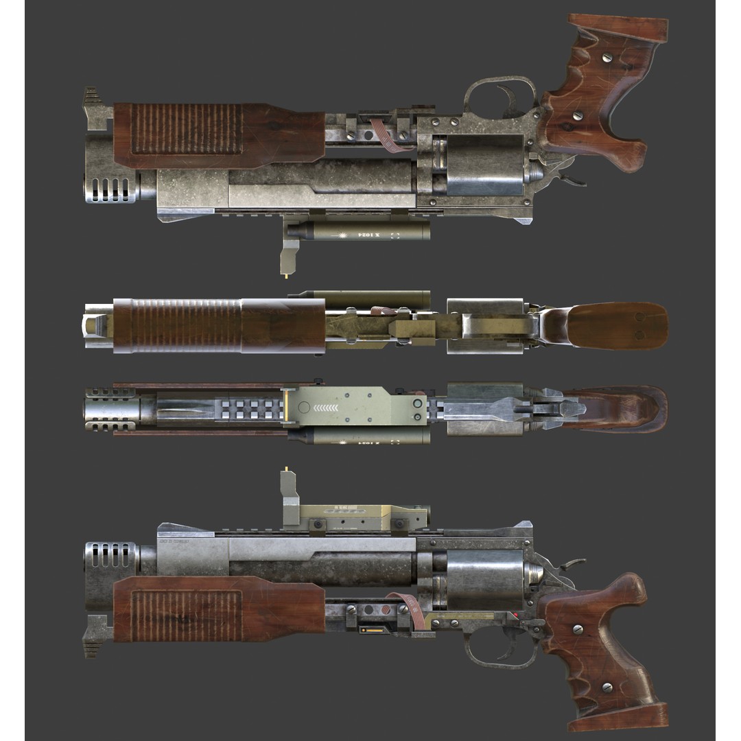 Sci-Fi Revolver Pistol 3D Model – Low Poly Game Ready Asset, FBX - View 15