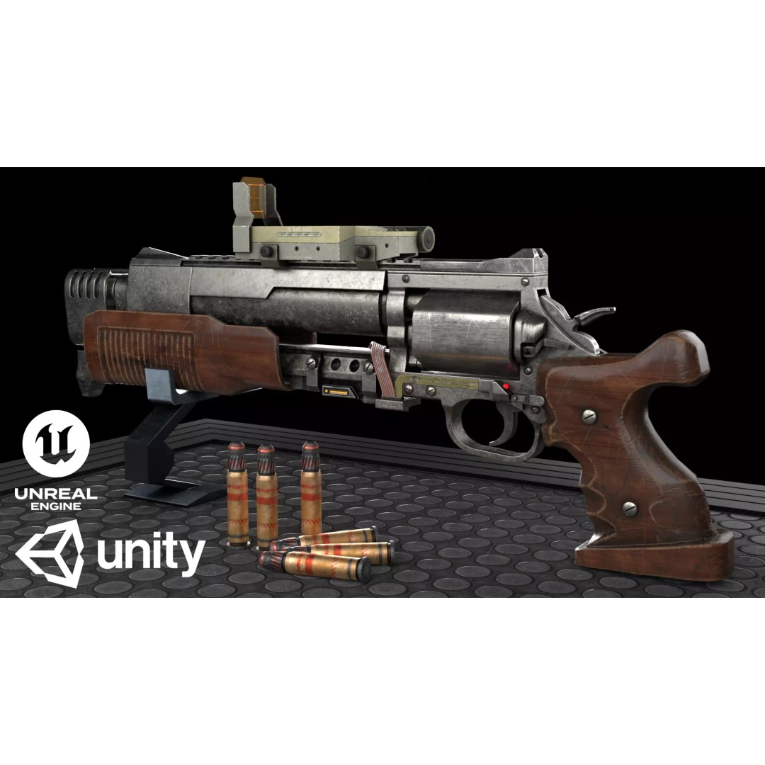 Sci-Fi Revolver Pistol 3D Model – Low Poly Game Ready Asset, FBX - View 2