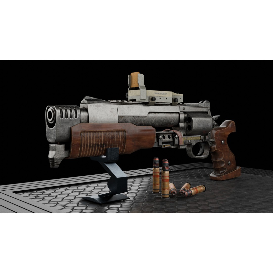 Sci-Fi Revolver Pistol 3D Model – Low Poly Game Ready Asset, FBX - View 3